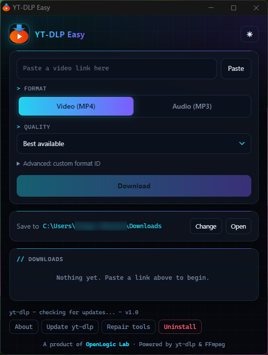 YT-DLP Easy ready for a video link